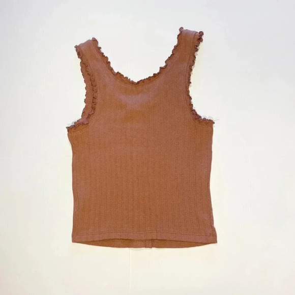 SO Button Front Tank Top Shirt with Ruffled Straps Coral (Orange/Pink) Medium - Picture 3 of 8